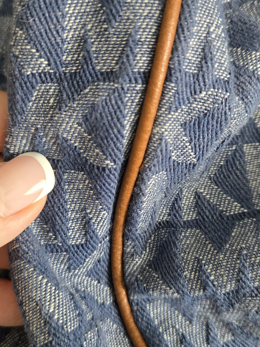Vintage Michael Kors Denim MK Monogram and Tan Leather Drawstring Shoulder Bag - Picture 10 of 10